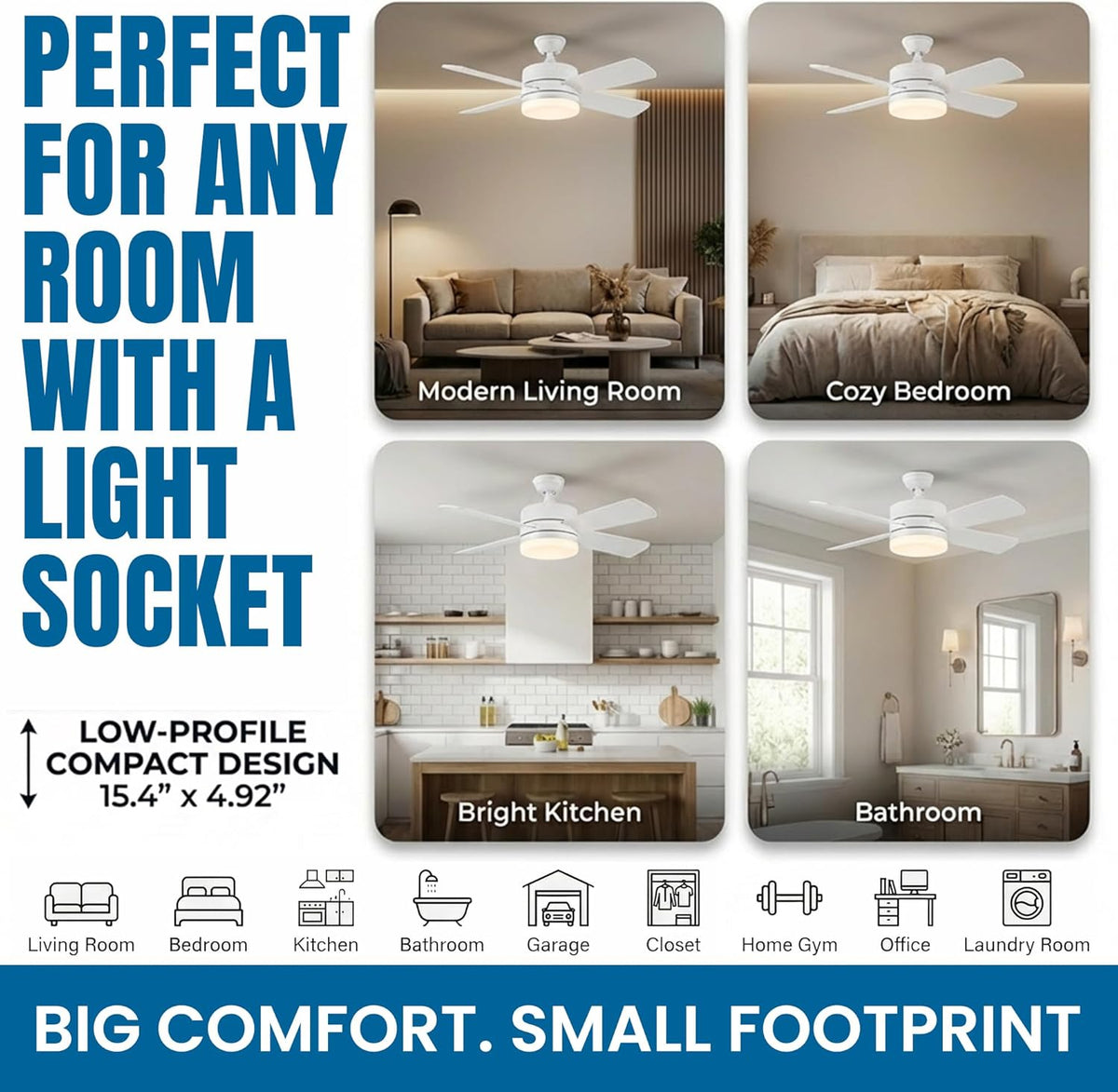 SOCKET BREEZE 15.4" Socket Fan Light Celing Fan with Remote Control