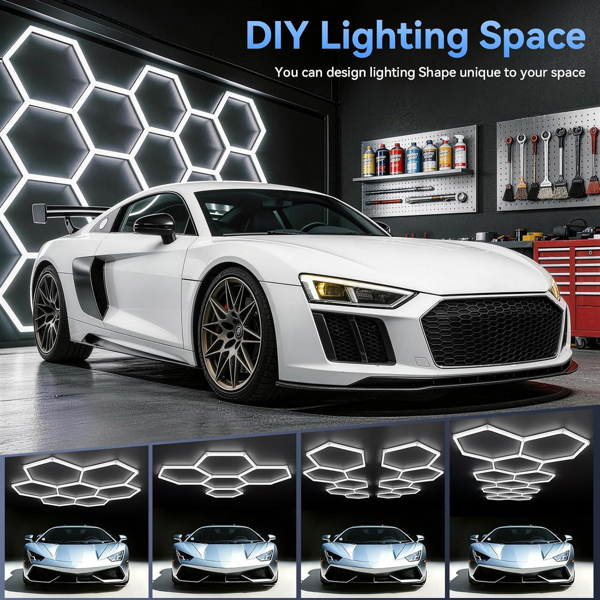 Hexagon 5000K LED Garage Lights: 25 Pack 1.31-inch Wider Size,26300LM Super Bright Hex Lighting Ceiling LED Shop Light for Garage, Car Detailing, Workshop, Warehouse, Gym, Basement