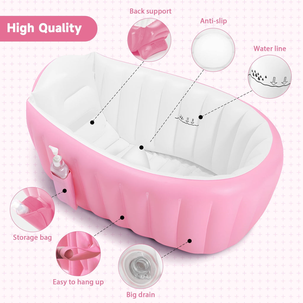 Anoak Inflatable Baby Bathtub for Newborn to Toddler, Portable Travel Infant Baby Bath Tub, Toddler Bathtub with Air Pump, Foldable Non-Slip Shower Basin Collapsible Baby Tub