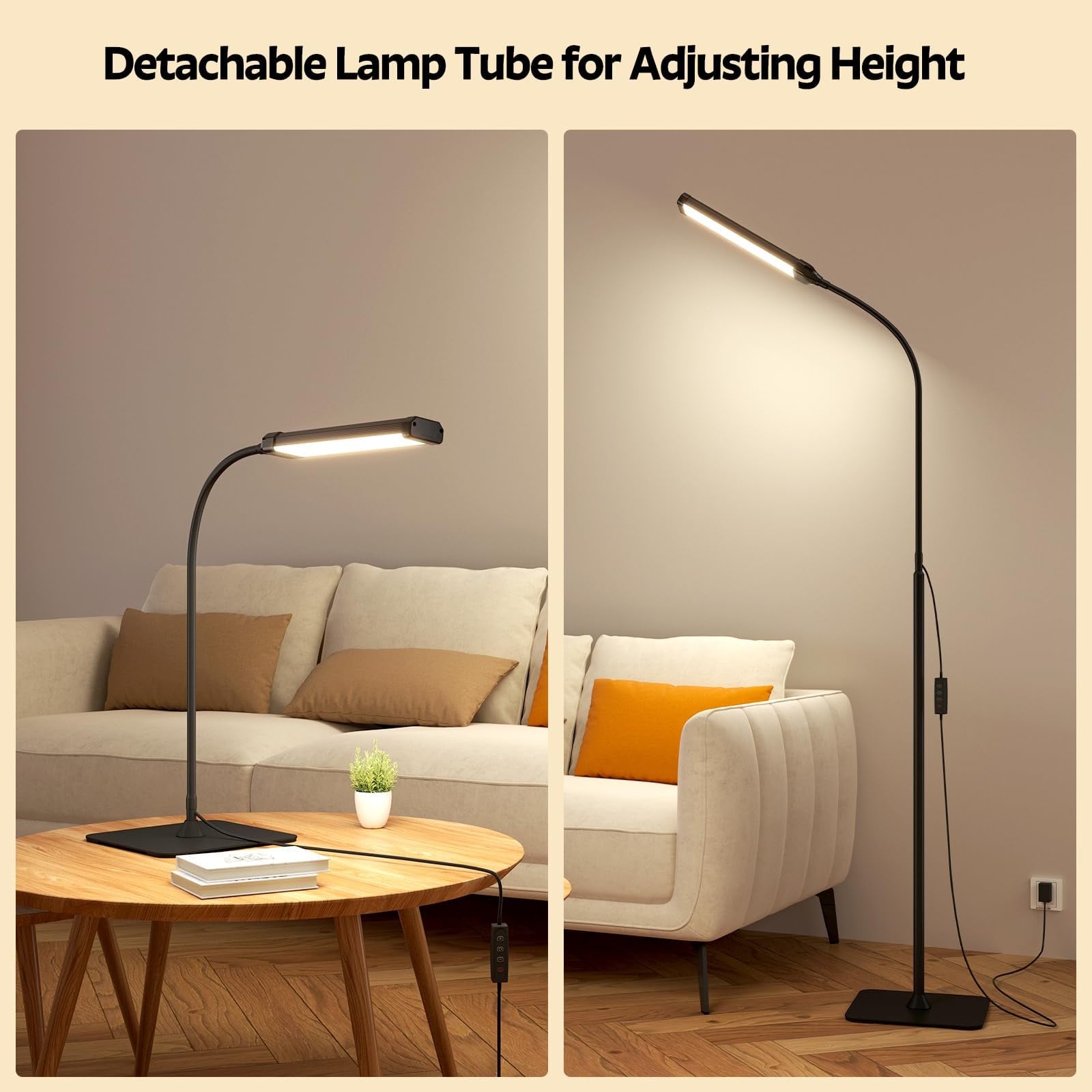 ACMETOP LED Floor Lamp & Desk Lamp with Remote, Nightlight Mode, 3 Color Temps, 1H Timer, USB Powered, Adjustable Height & Gooseneck