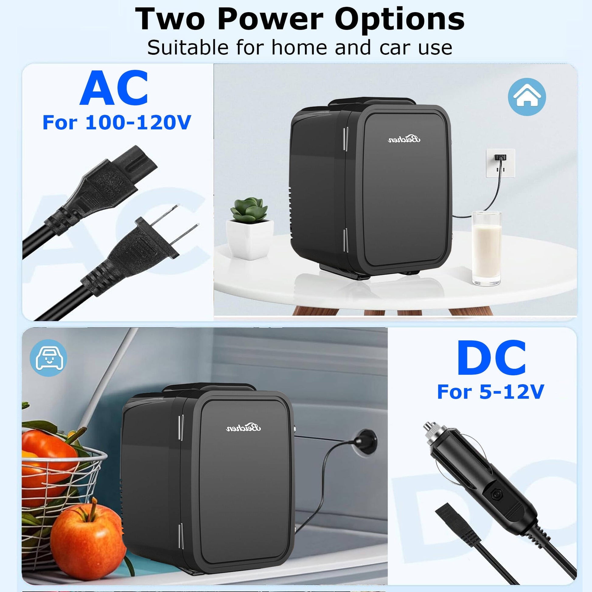 BEICHEN Mini Fridge, 4L/6 Can Small Refrigerator for Bedroom, Car, Office & Dorm,110V AC/ 12V DC Thermoelectric Cooler and Warmer for Cosmetics, Beverage and Food