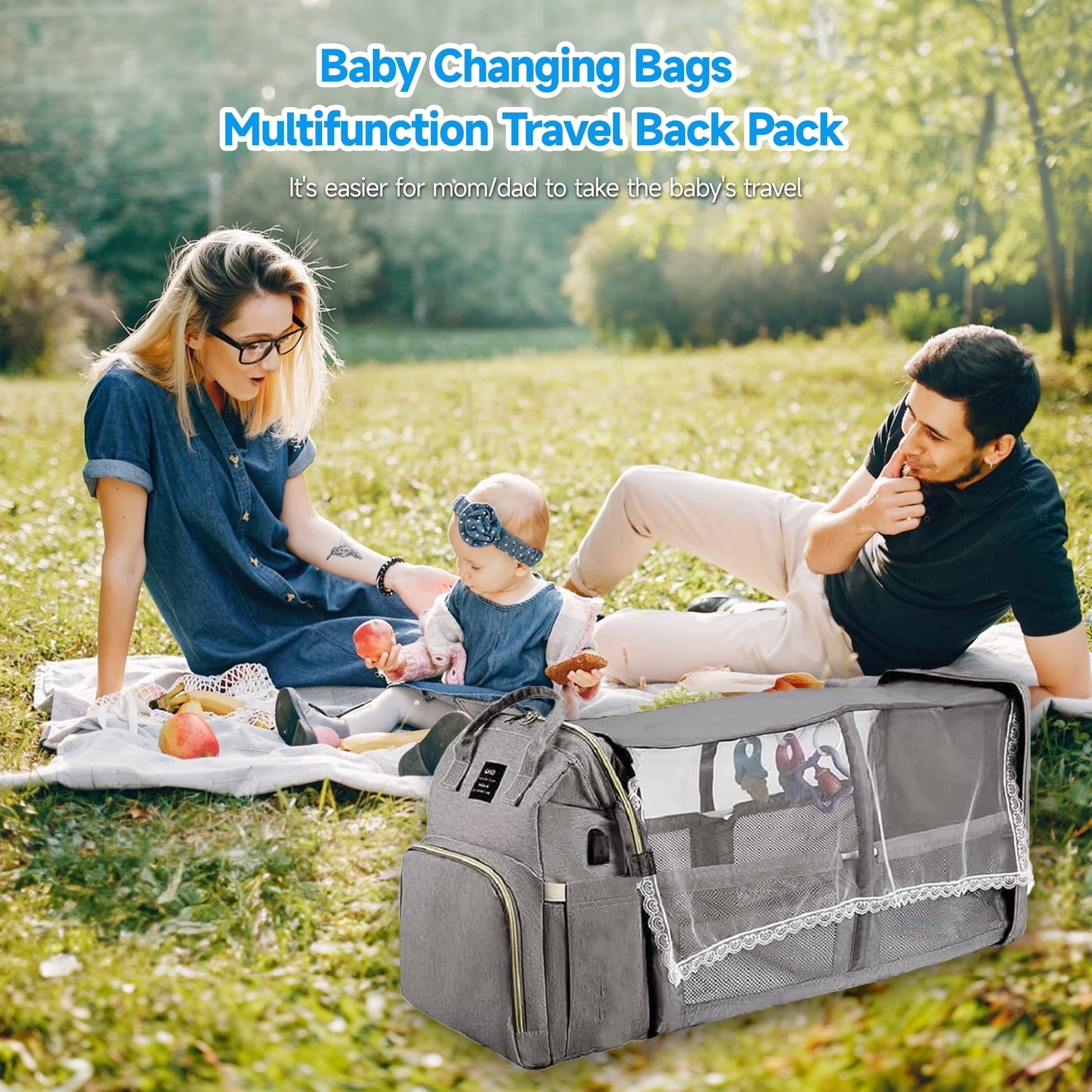 Morfone Baby Diaper Bag Backpack with Changing Station, Large Capacity Baby Bag, Waterproof Travel Backpack with USB Charging Port, Stroller Straps , Baby Shower Gifts