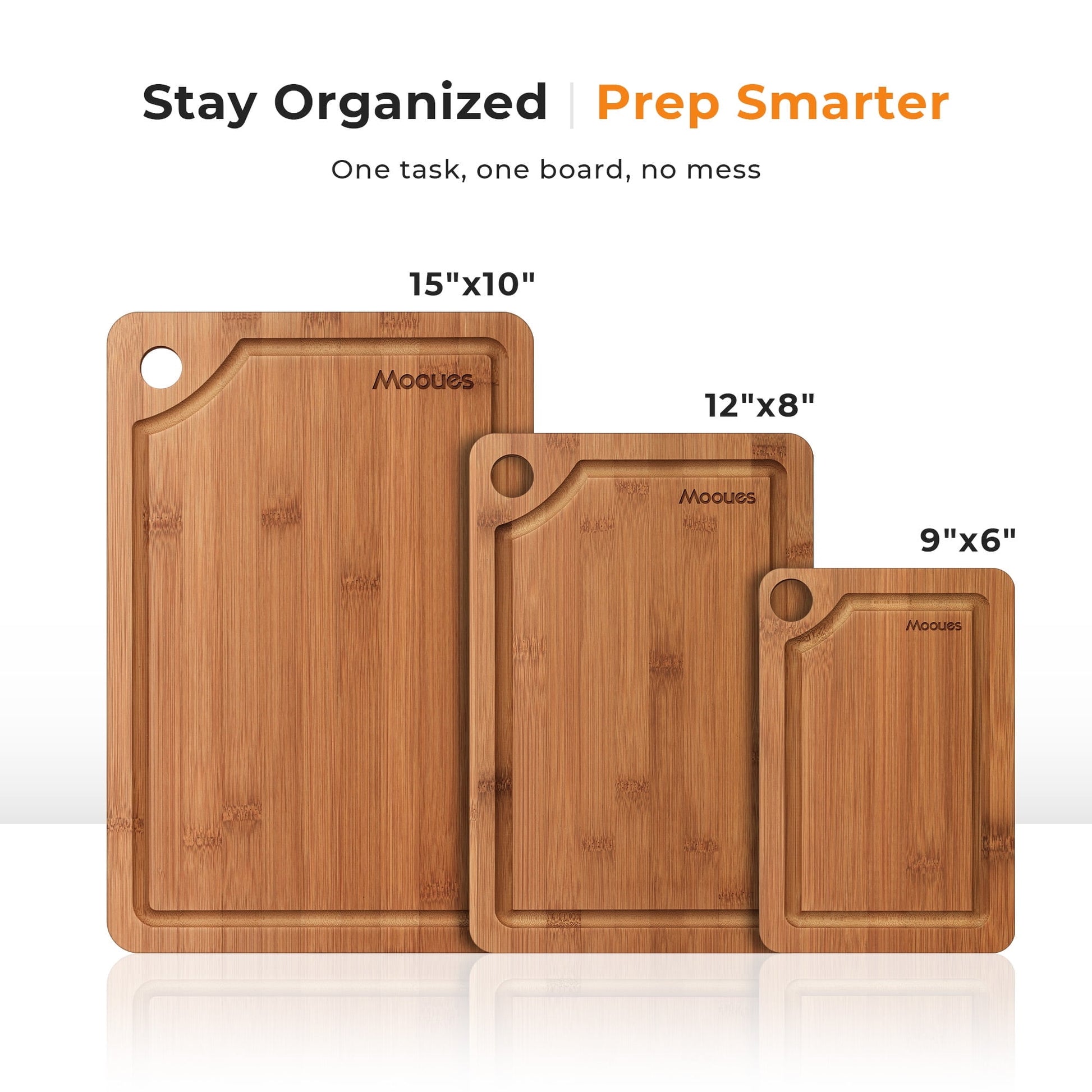 ACMETOP Wooden Cutting Boards for Kitchen, Reversible Deep-Carbonized Bamboo Cutting Board with Juice Groove, Knife-Friendly, Kitchen Gift (3 Pcs)