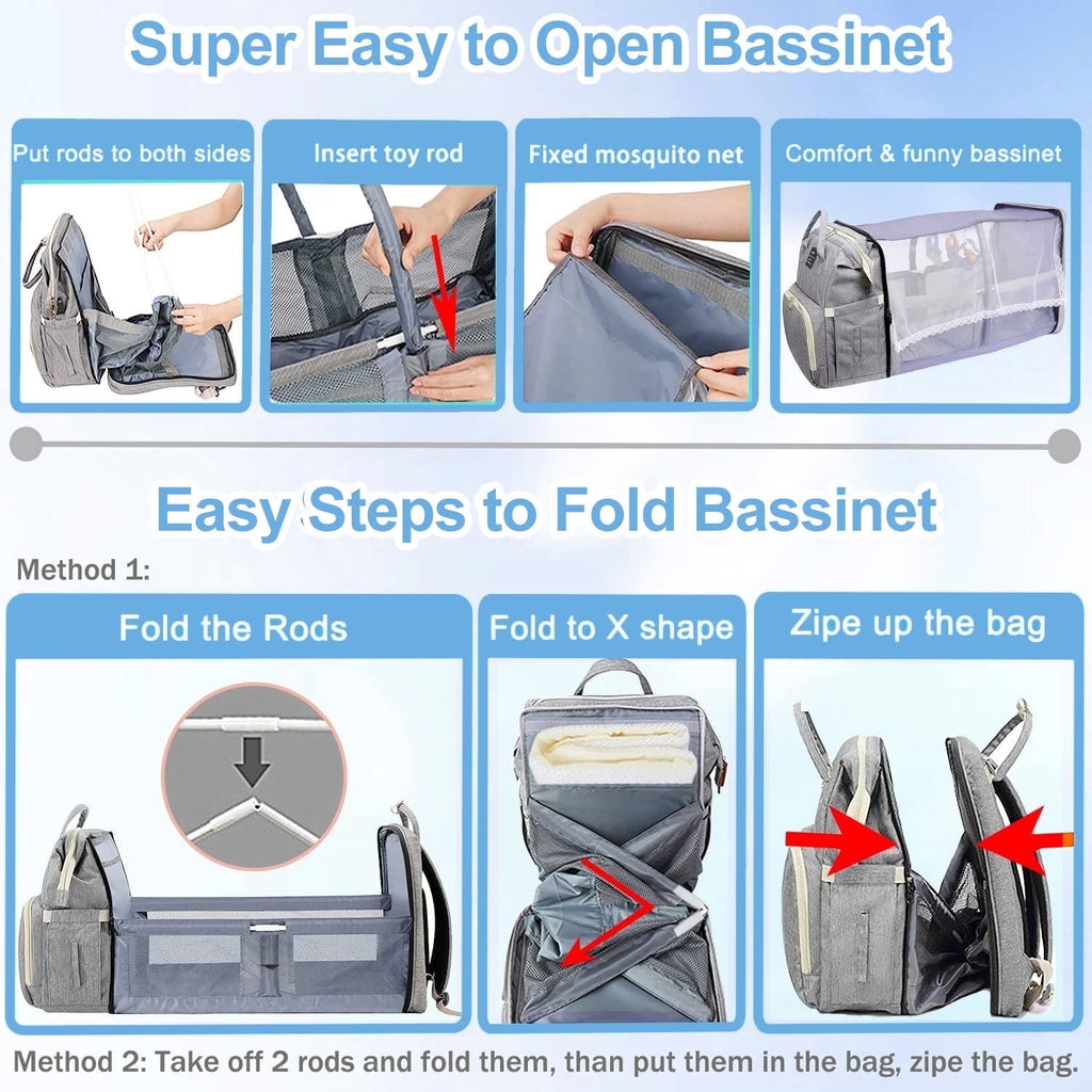 Morfone Baby Diaper Bag Backpack with Changing Station, Large Capacity Baby Bag, Waterproof Travel Backpack with USB Charging Port, Stroller Straps , Baby Shower Gifts