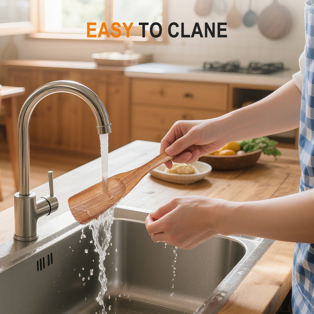 ACMETOP Wooden Spoon Utensils with Thick Handle, Set of 2, Wood Spatula for Frying Scraping and Mixing, Wooden Kitchen Cooking Utensils for Nonstick Cookware