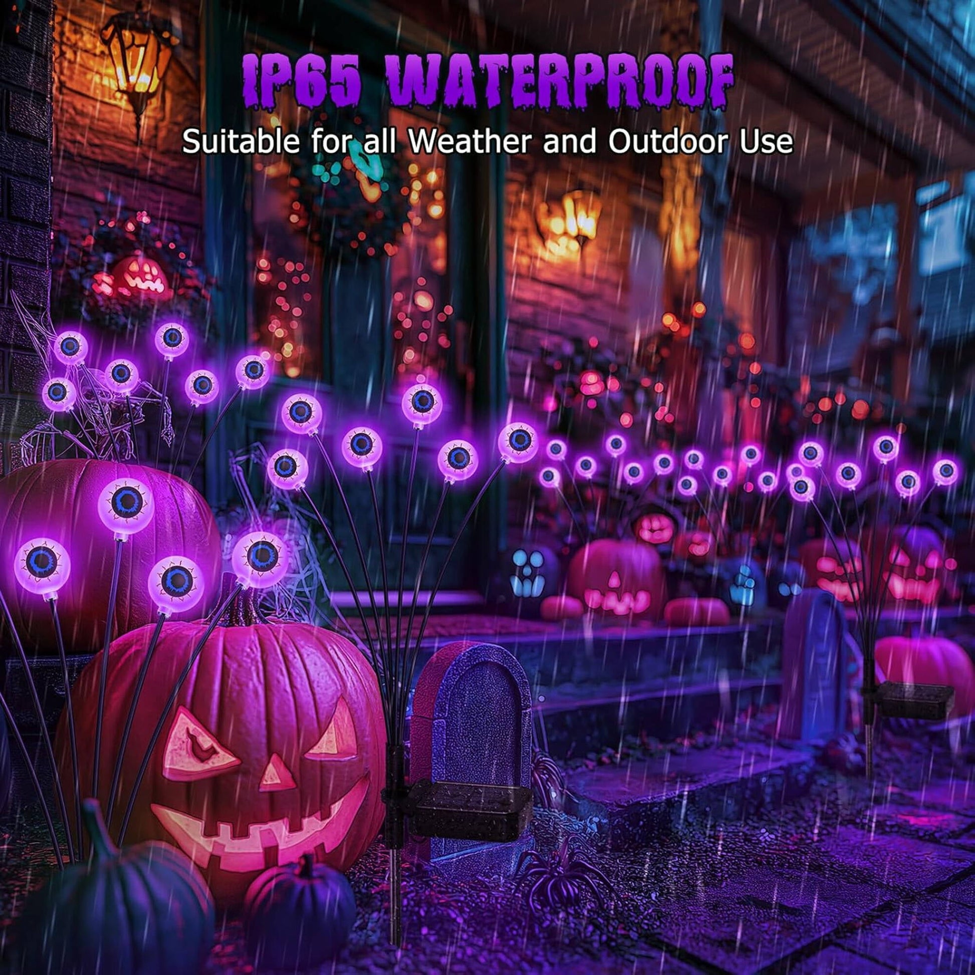 ACMETOP Halloween Decorations Outdoor, 2 Pack 12 LED Scary Eyeball Solar Halloween Lights, 2 Mode Waterproof Swaying Outside Decor, Solar Light Decorations for Garden Yard Party, Purple