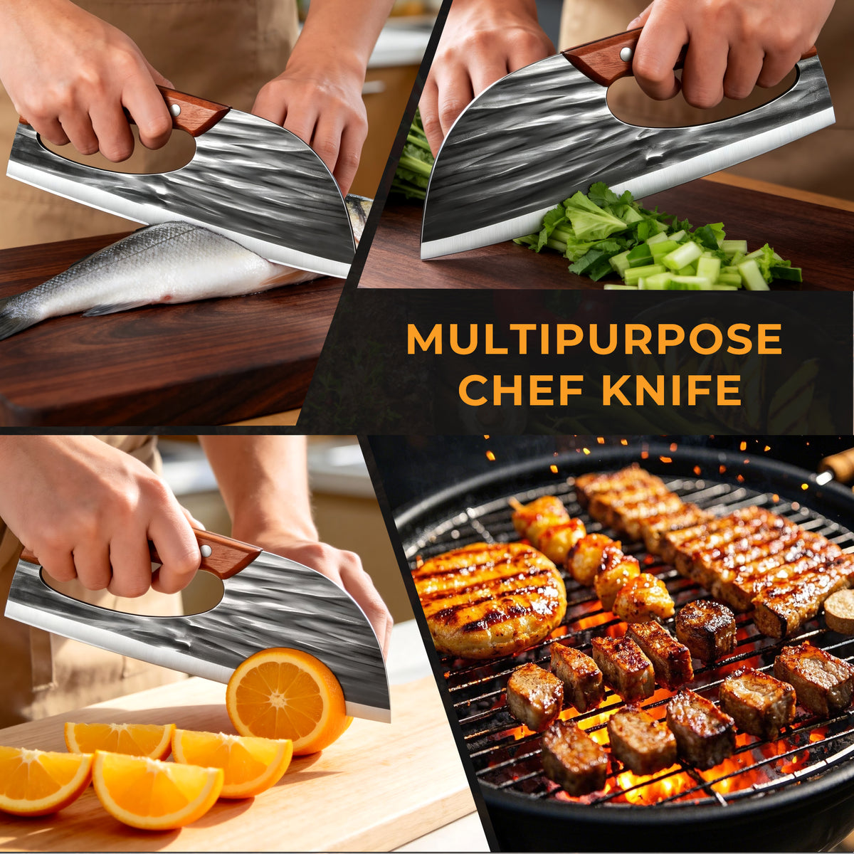 ACMETOP Chef Knife, High Carbon Steel Kitchen Knife for Meat Cutting, Slicing, Camping, BBQ – Essential Kitchen Tool