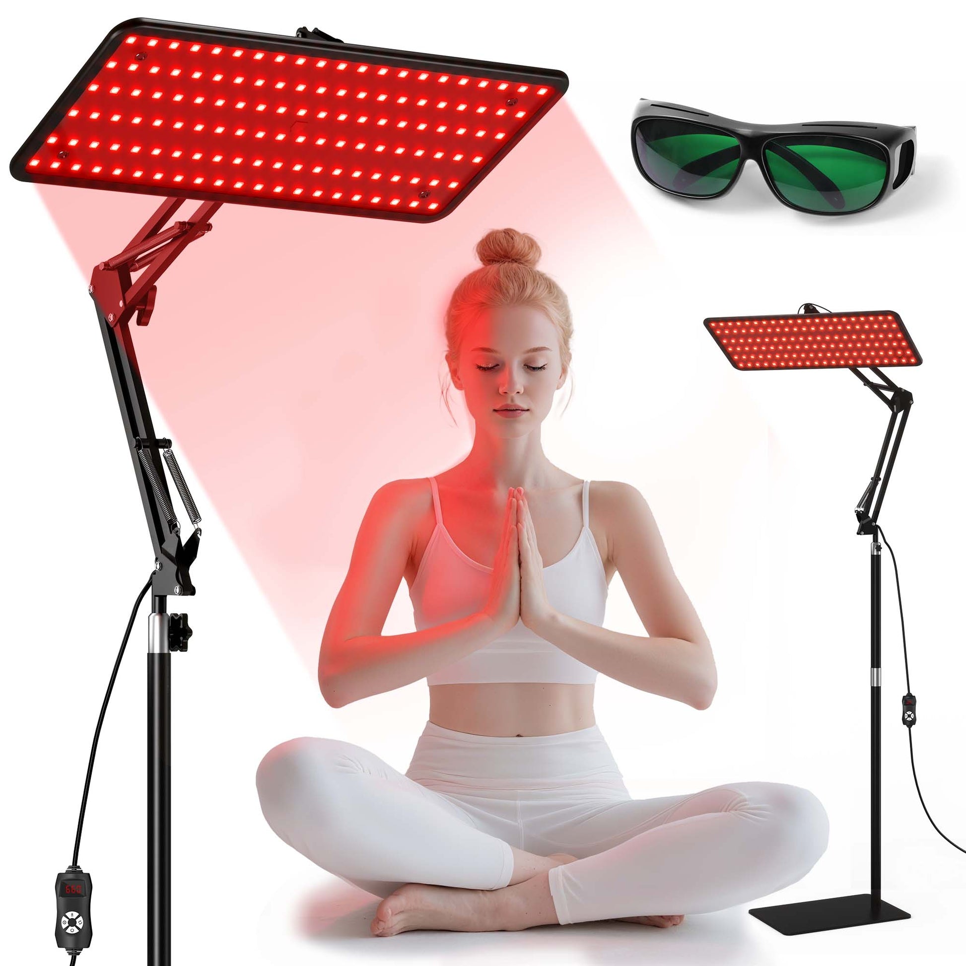 Morfone 120 LED Red Light Therapy Device with 660nm, 850nm, and 940nm Wavelengths. Suitable for body and facial care. Equipped with glasses
