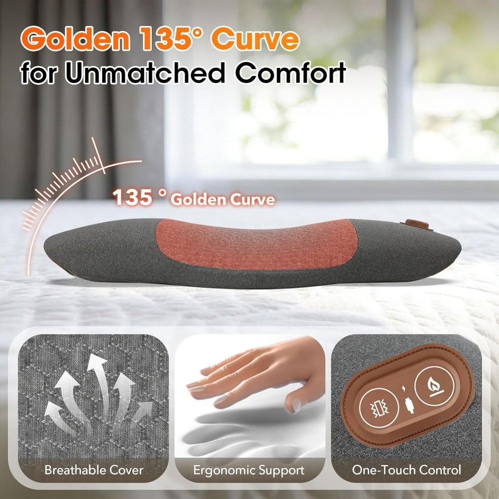 Morfone 3-in-1 Electric Back Heating Massage Lumbar Support Pillow for Car, Home, and Office Use