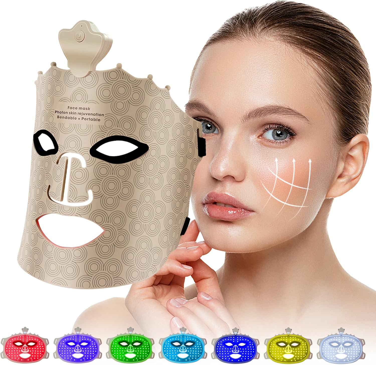 Morfone 9 Color LED Face Mask, Wireless LED Face Mask  with Eye Cushion, Lightweight Soft Silicone Red Light Mask for Face, Gold