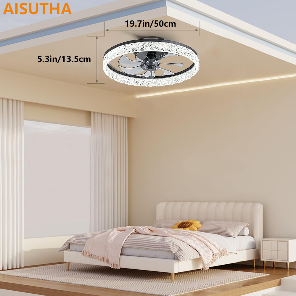 Beichen 20 Inch Ceiling Fan with Light, Dimmable Flush Mount Fandelier, Stepless Color Temperature, 6 Speeds, Remote Control for Bedroom, Living Room & Kitchen
