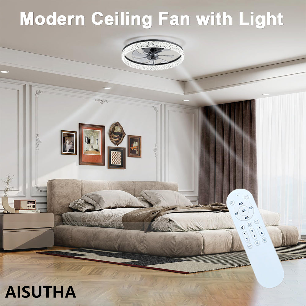 Beichen 20 Inch Ceiling Fan with Light, Dimmable Flush Mount Fandelier, Stepless Color Temperature, 6 Speeds, Remote Control for Bedroom, Living Room & Kitchen