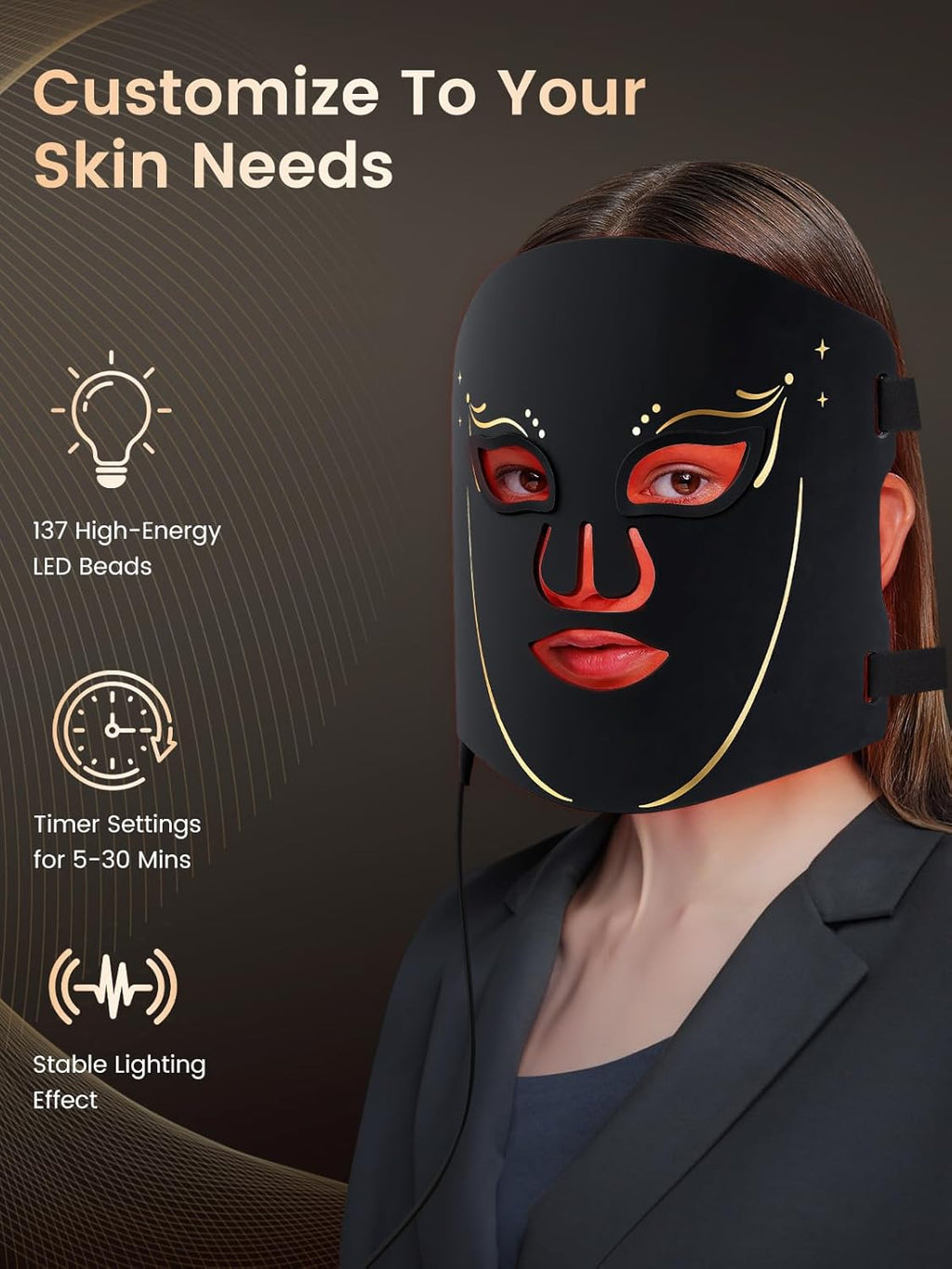 Morfone Red Light Mask , 7-Color LED Face Mask with 5 Brightness, Timer for Home Use Working Travel Yoga