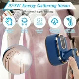 Portable Iron Steamer for Clothes, Compact Travel Size Mini Steamer,180° Foldable Small Iron, 970W Handheld Steamer Support Dry and Wet Ironing for Home Travel College (Green)