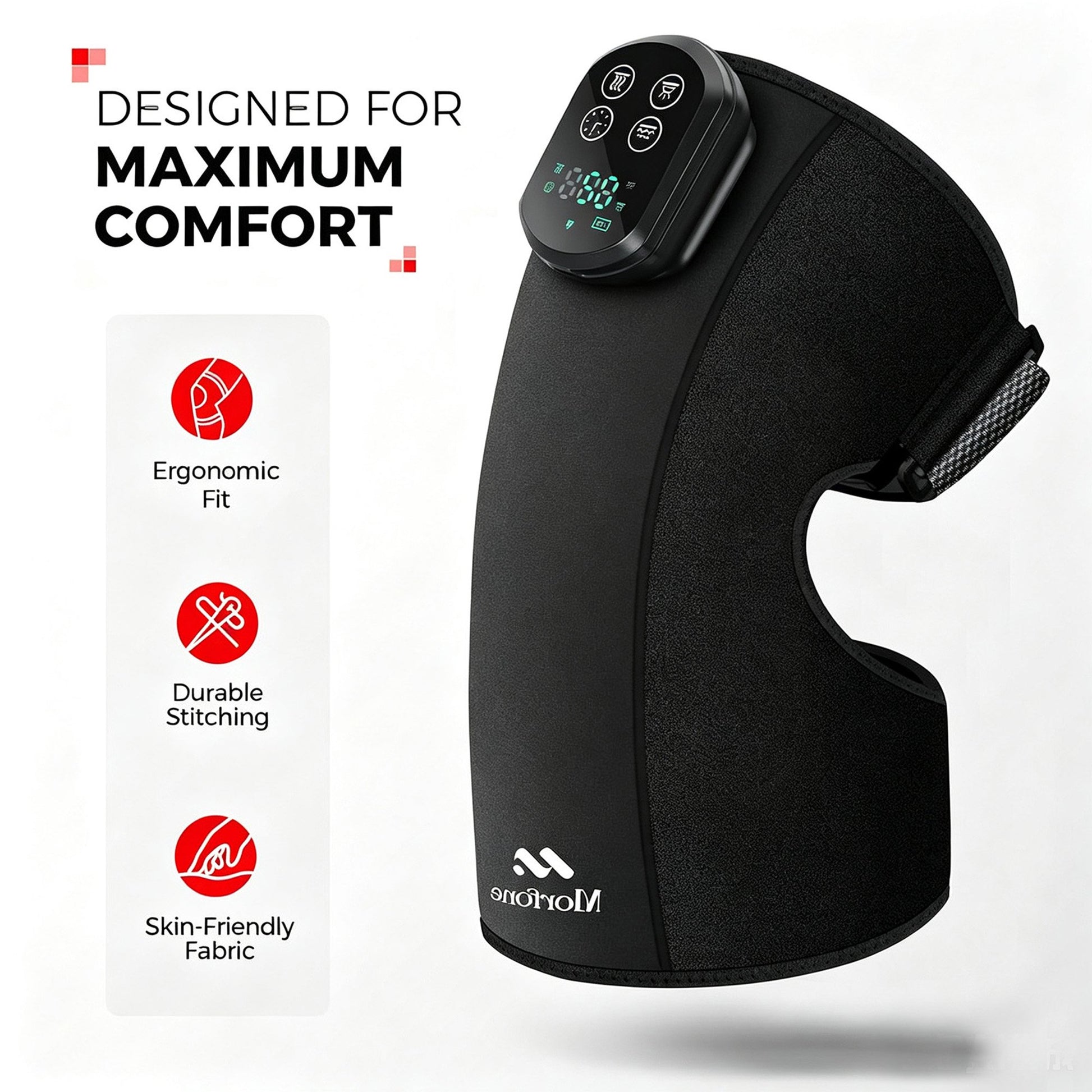 Morfone Red Light Knee Massager with Heat & Vibration, 660nm 850nm Infrared & Red Light for Knee Elbow, Cordless Heated Knee Brace, Gifts for Women Men