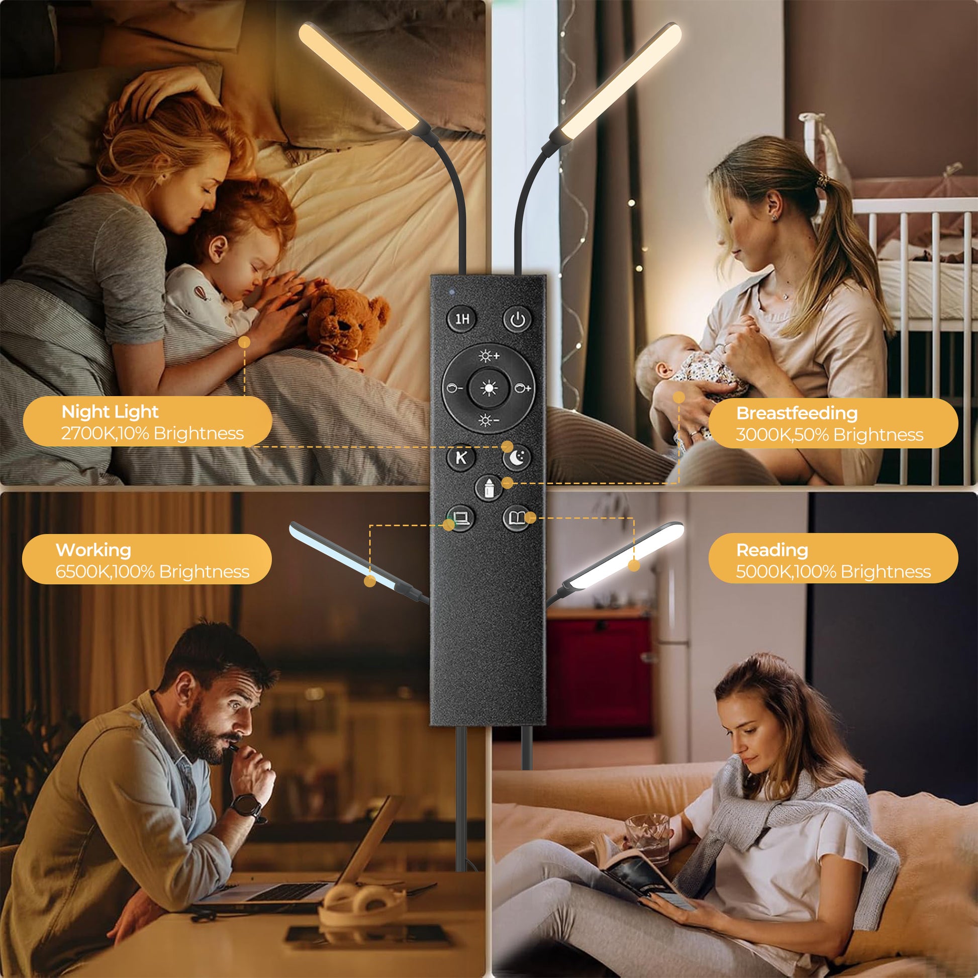 ACMETOP LED Floor Lamp for Living Room with Remote Control, Standing Lamp with Stepless Dimmable & 4 Color Temperatures Bulb