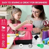 Mini Sewing Machine, Upgraded Electric Sewing Machine with Sewing Bag, Expansion Board, LED Light, Fast Stitch Suitable for Clothes,Jeans,Cutains,DIY Home Travel (Pink)