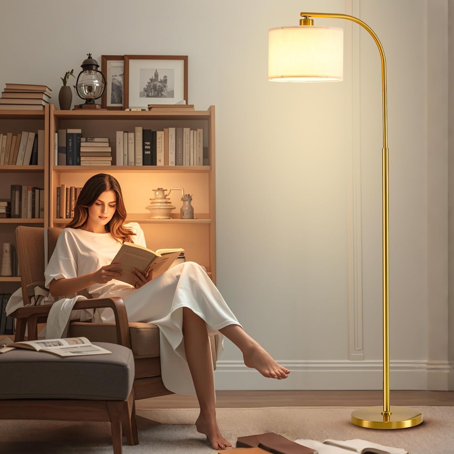 ACMETOP Floor Lamp for Living Room with Remote,Dimmable Tall Standing Lamps,Modern Floor Light with Smart RGB Bulb,App Control,3 Color Temperatures,Fabric Shades