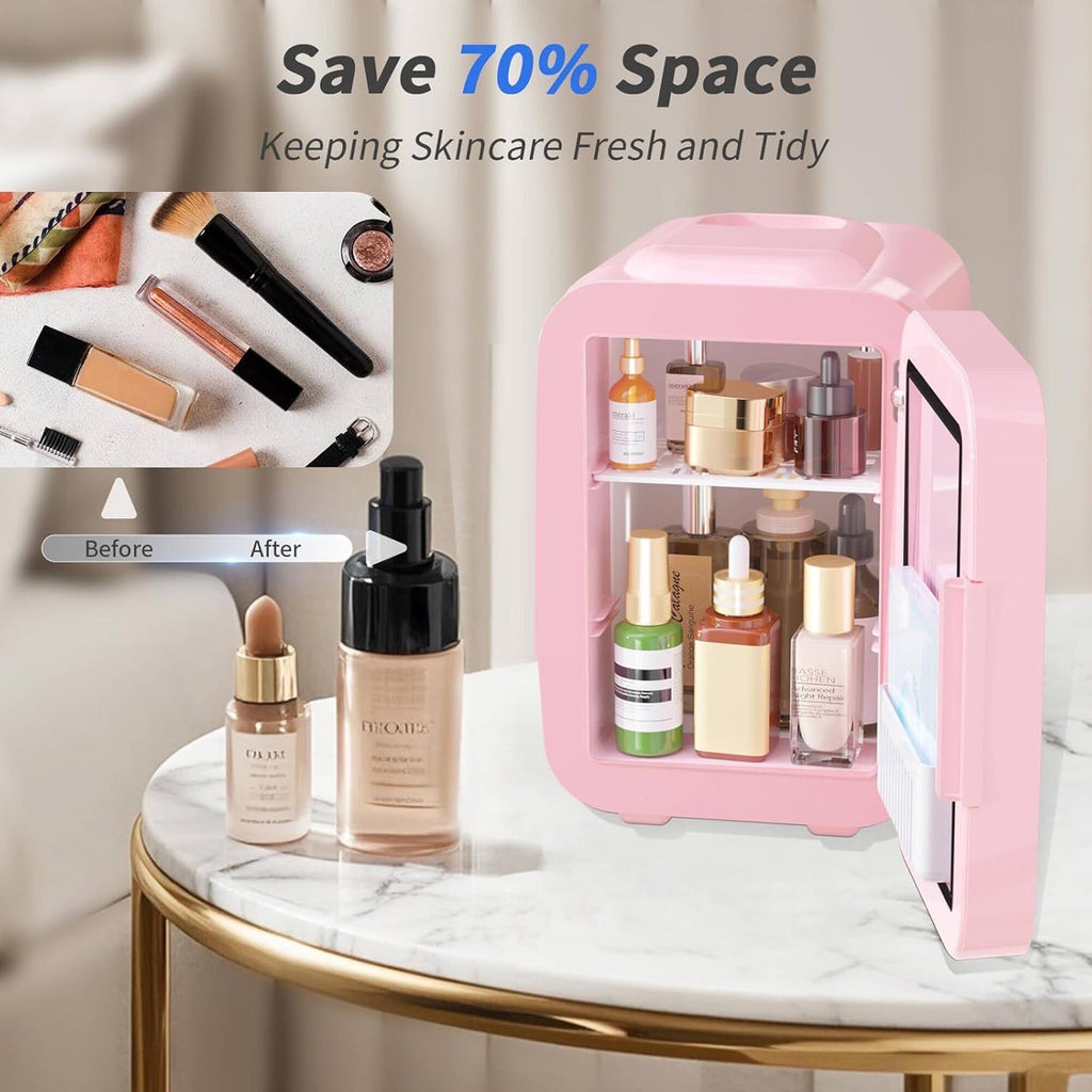 BEICHEN 4L Mini Skincare Fridge with LED Mirror – Portable Beauty Fridge for Makeup, Drinks, and Cosmetics – Quiet Small Refrigerator for Bedroom, Office, Dorm, or Car Use