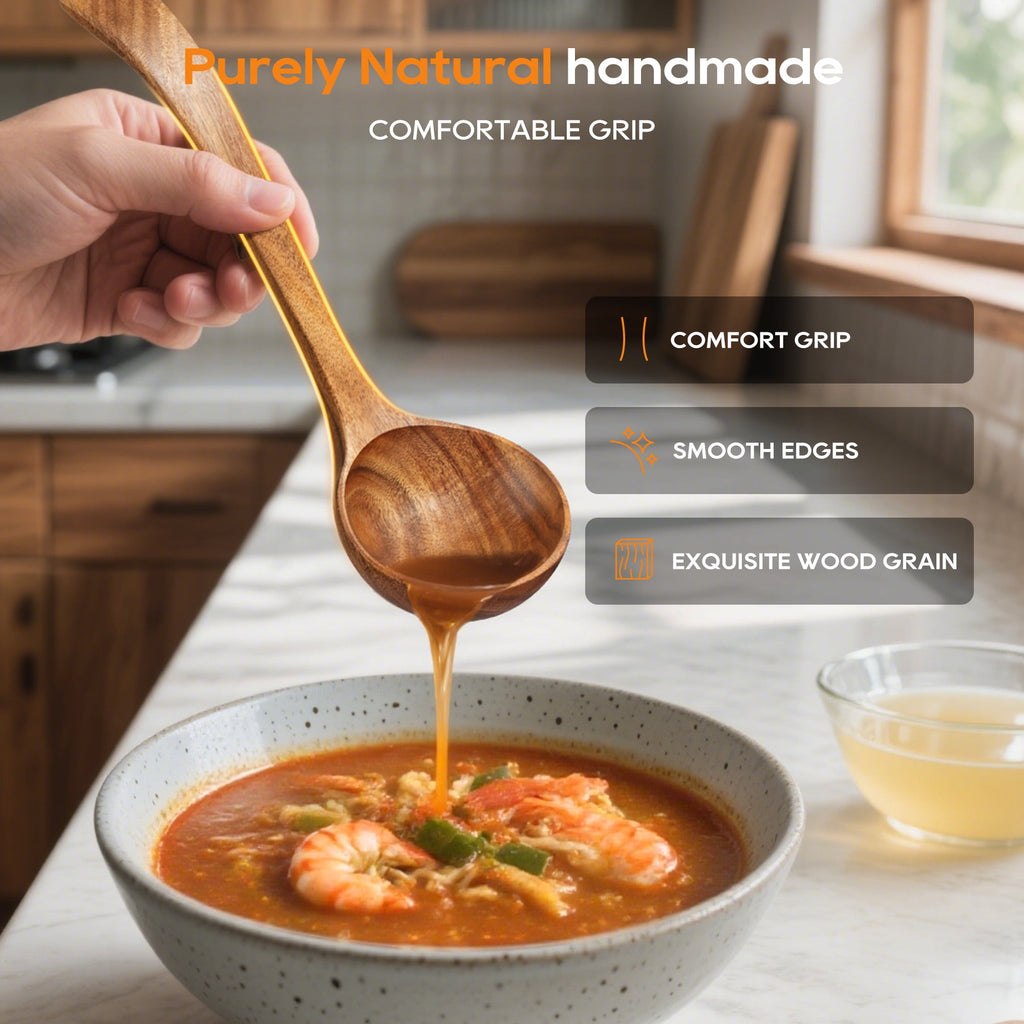 ACMETOP Wooden Spoon Utensils with Thick Handle, Set of 2, Wood Spatula for Frying Scraping and Mixing, Wooden Kitchen Cooking Utensils for Nonstick Cookware