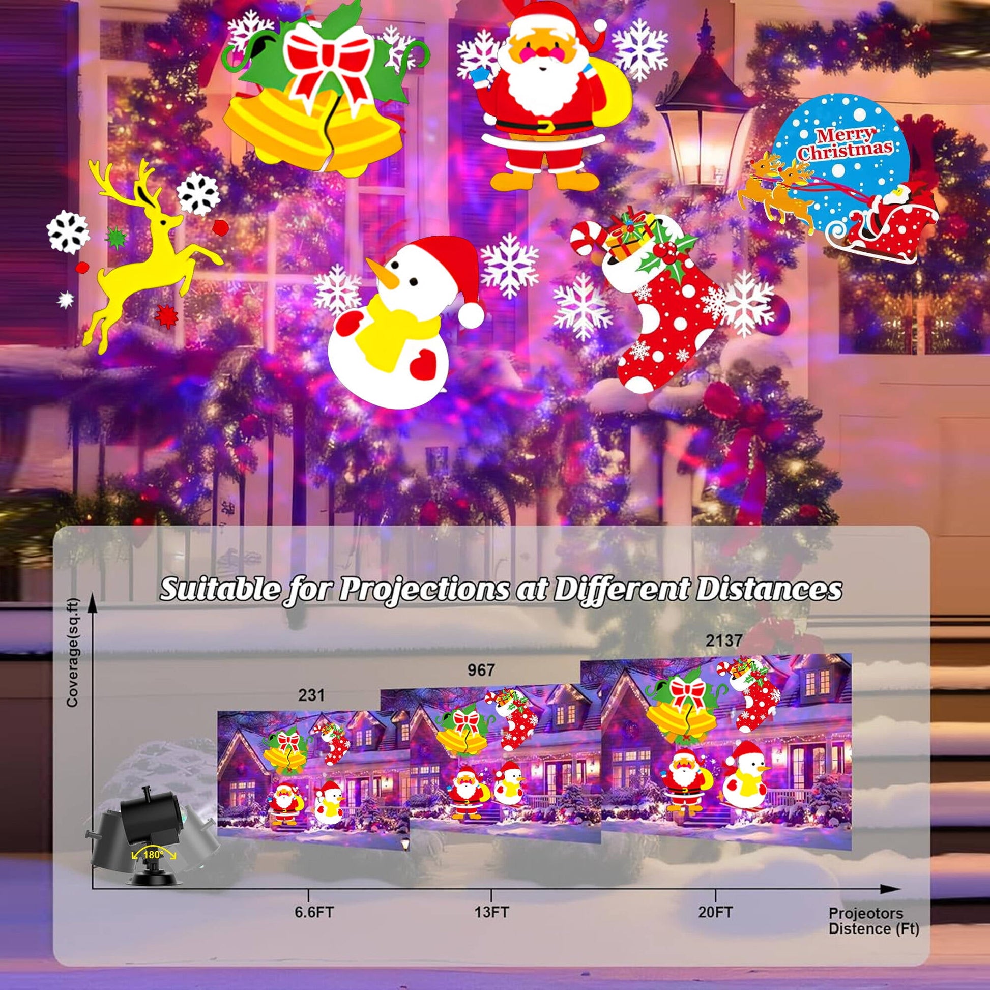 ACMETOP Christmas Projector Lights Outdoor, Dynamic Holiday Projectors with 16 HD Slides, Control, Timers, Waterproof Christmas Decorations Light for Party Garden Yard Decor