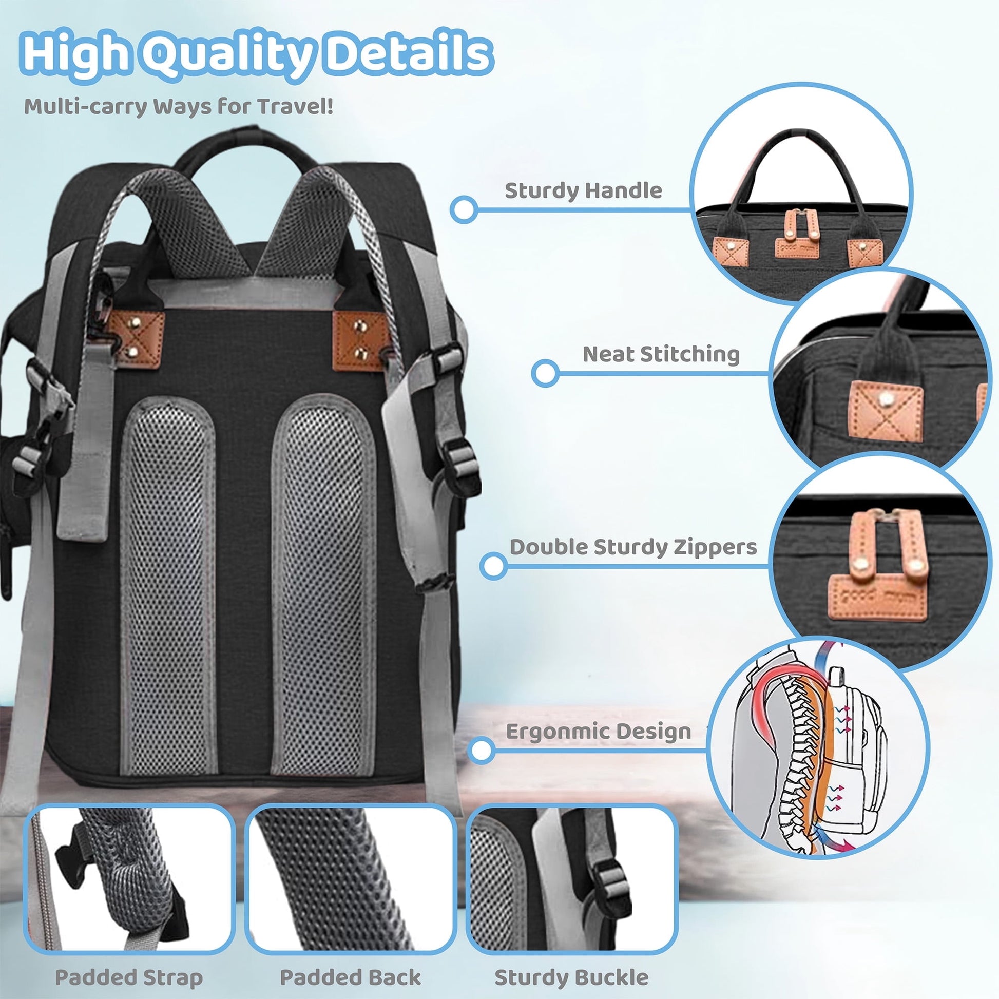 Morfone Baby Diaper Bag Backpack with Changing Station, Large Capacity Baby Bag, Waterproof Travel Backpack with USB Charging Port, Stroller Straps , Baby Shower Gifts