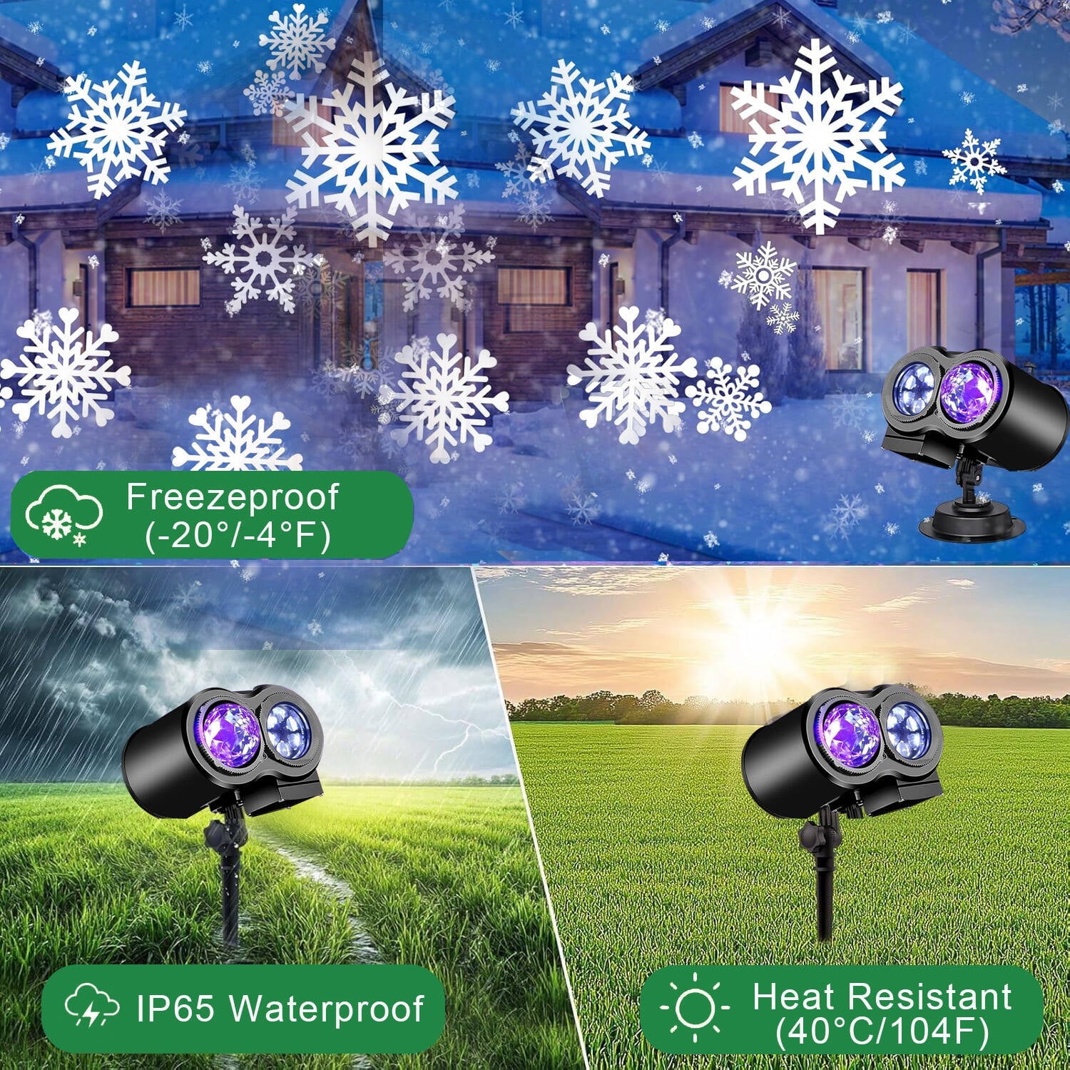 Morfone Christmas Projector Lights Outdoor, 2-in-1 HD Holiday Projector with Remote Control, Waterproof Christmas Decorations for Yard Party