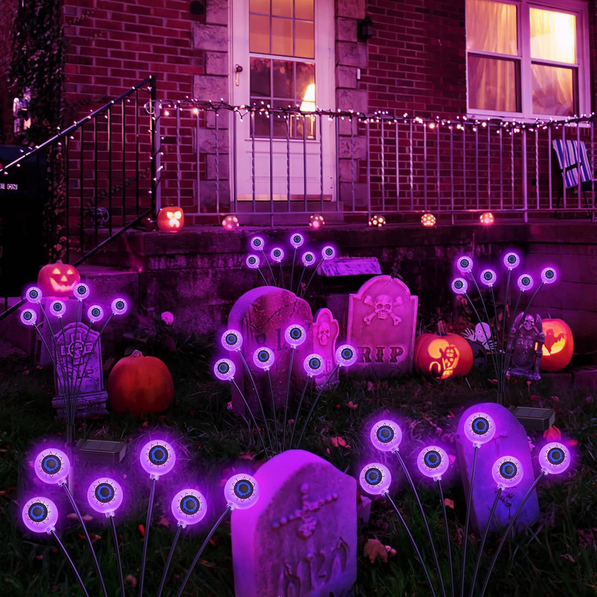 ACMETOP Halloween Decorations Outdoor, 2 Pack 12 LED Scary Eyeball Solar Halloween Lights, 2 Mode Waterproof Swaying Outside Decor, Solar Light Decorations for Garden Yard Party, Purple