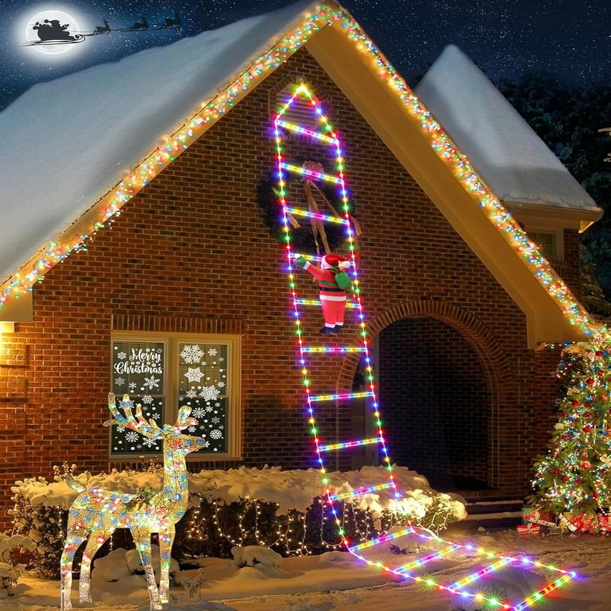 ACMETOP Christmas Decorations Santa Climbing Ladder with Lights, 10.5ft Christmas Decorative LED String Lights Outdoor Indoor for Xmas Tree Decor, Window, Garden, Home, Multicolor