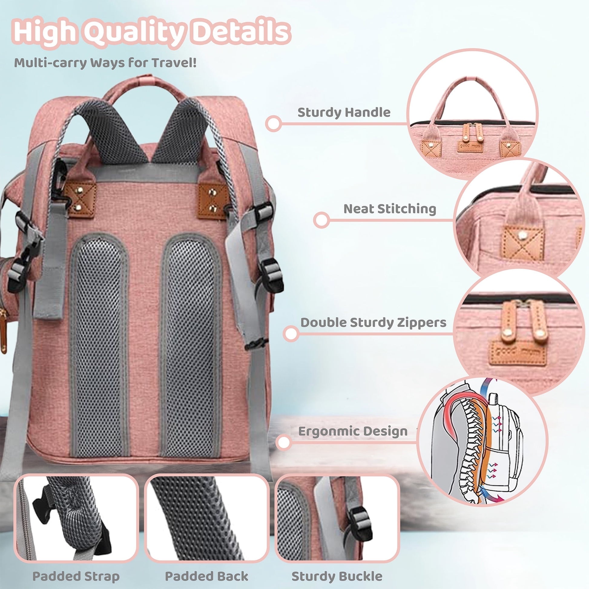Morfone Baby Diaper Bag Backpack with Changing Station, Large Capacity Baby Bag, Waterproof Travel Backpack with USB Charging Port, Stroller Straps , Baby Shower Gifts