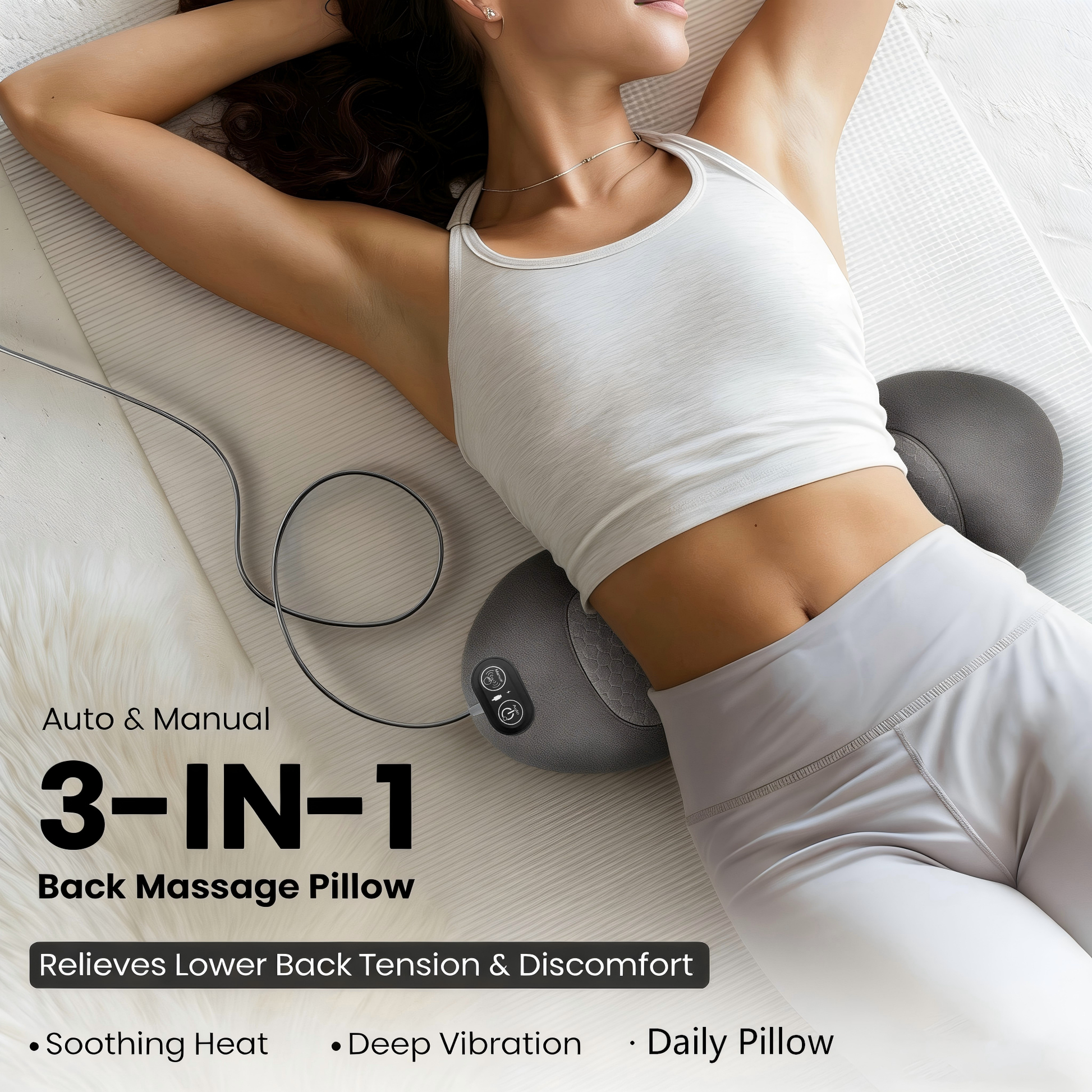 Morfone 3-in-1 Electric Lumbar Heating Massage Support Pillow for Car Home and Office Use