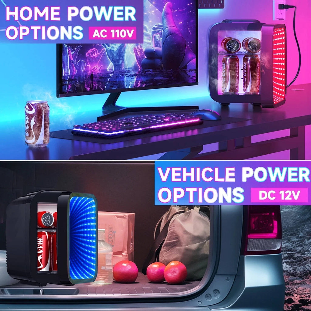 ACMETOP Mini Fridge, 4 Liter/6 Cans Small Refrigerator With Dimmable LED Light,AC/DC Portable Thermoelectric Cooler and Warmer for Bedroom,Office,Gaming room and Car