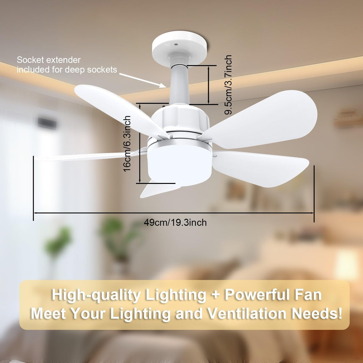 SOCKET BREEZE 15.4" Socket Fan Light Celing Fan with Remote Control