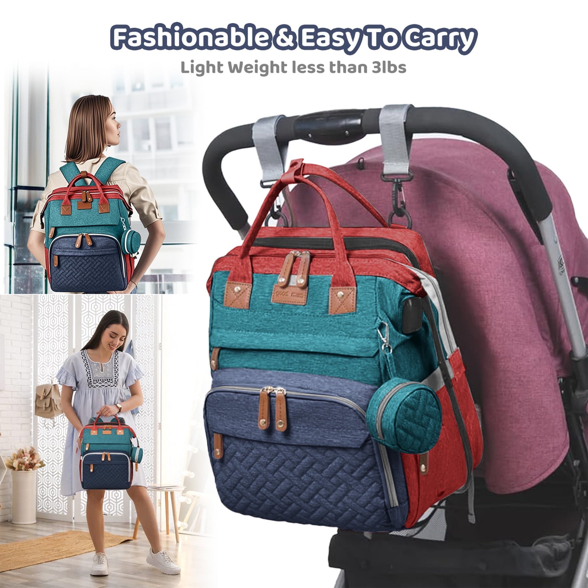 Morfone Baby Diaper Bag Backpack with Changing Station, Large Capacity Baby Bag, Waterproof Travel Backpack with USB Charging Port, Stroller Straps , Baby Shower Gifts