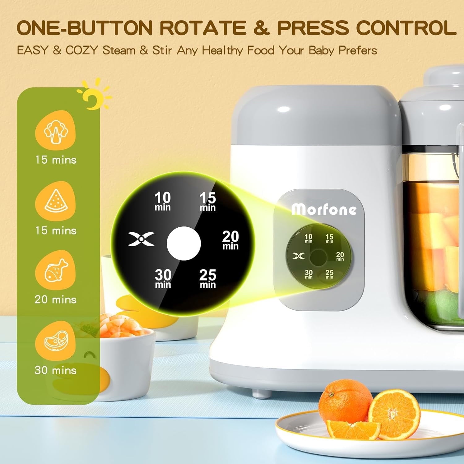 Morfone Baby Food Maker, One Step Baby Food Processor Steamer Puree Blender, Auto Cooking, Grinding, Self Cleans for Fruit, Vegetable, Meat (White)