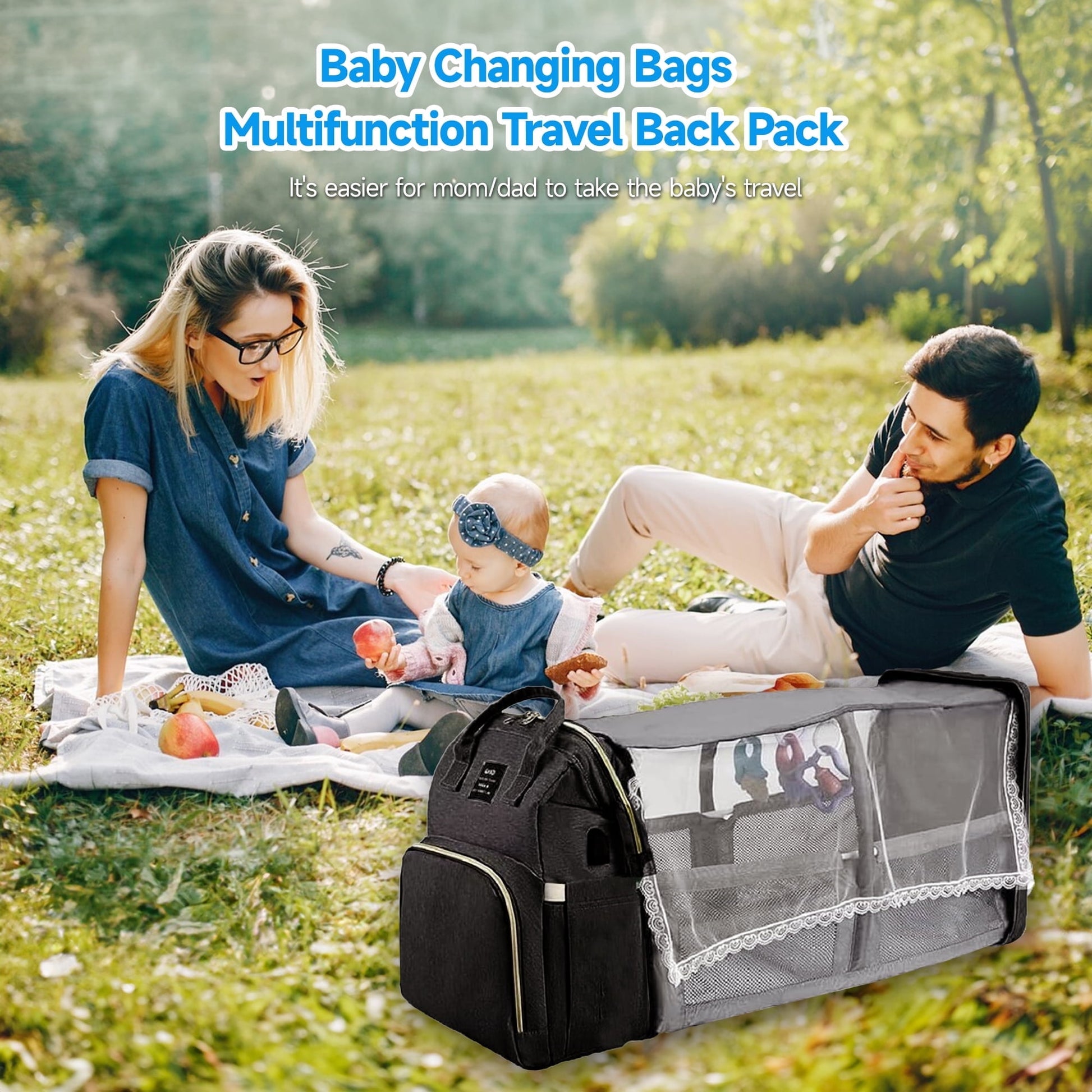 Morfone Baby Diaper Bag Backpack with Changing Station, Large Capacity Baby Bag, Waterproof Travel Backpack with USB Charging Port, Stroller Straps , Baby Shower Gifts