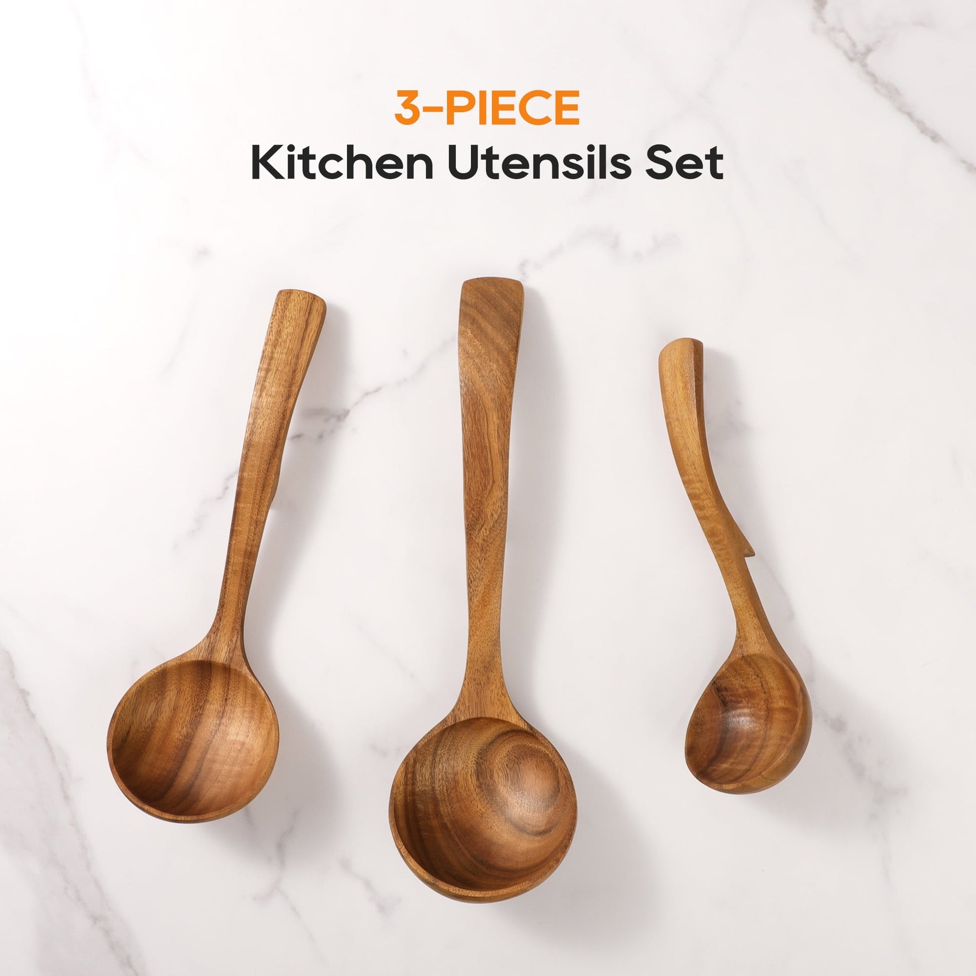 ACMETOP Wooden Spoon Utensils with Thick Handle, Set of 2, Wood Spatula for Frying Scraping and Mixing, Wooden Kitchen Cooking Utensils for Nonstick Cookware