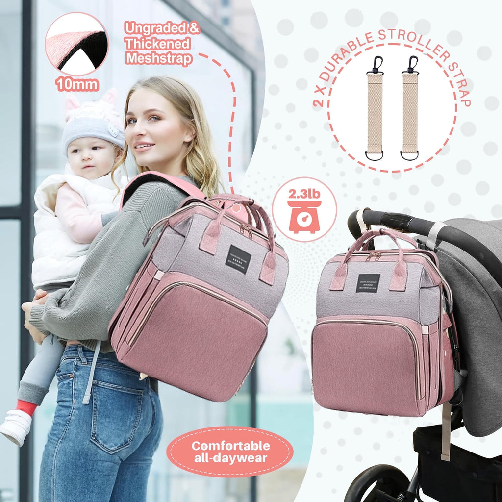 Morfone Baby Diaper Bag Backpack with Changing Station, Large Capacity Baby Bag, Waterproof Travel Backpack with USB Charging Port, Stroller Straps , Baby Shower Gifts