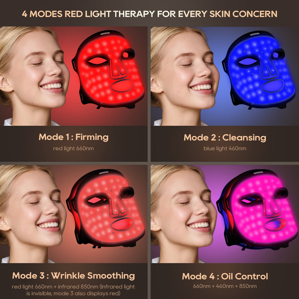 Morfone Red Light Therapy for Face, 4 Modes Led Face Mask Light Therapy with Remote, Portable Light Therapy Mask for Skin Care at Home, Travel