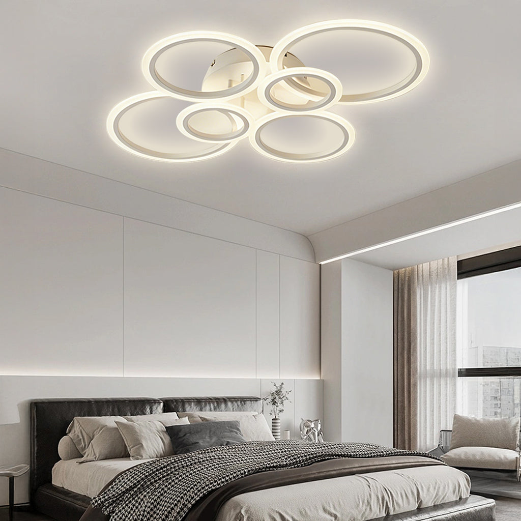 Anoak Ceiling Light, Dimmable Modern LED Ceiling Light with Remote Control, 30.7" 6-Ring Light Fixture for Living Room, Dining Room, Bedroom, Kitchen