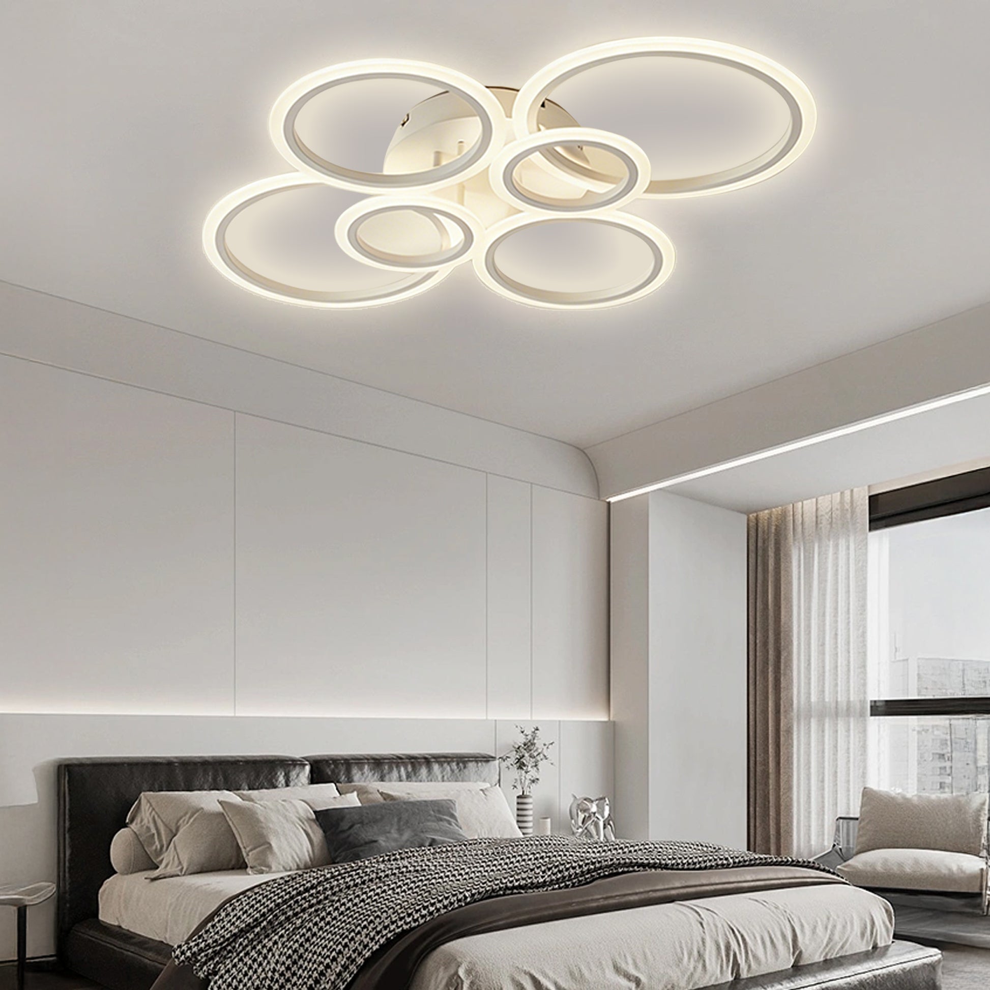 Anoak Ceiling Light, Dimmable Modern LED Ceiling Light with Remote Control, 30.7" 6-Ring Light Fixture for Living Room, Dining Room, Bedroom, Kitchen