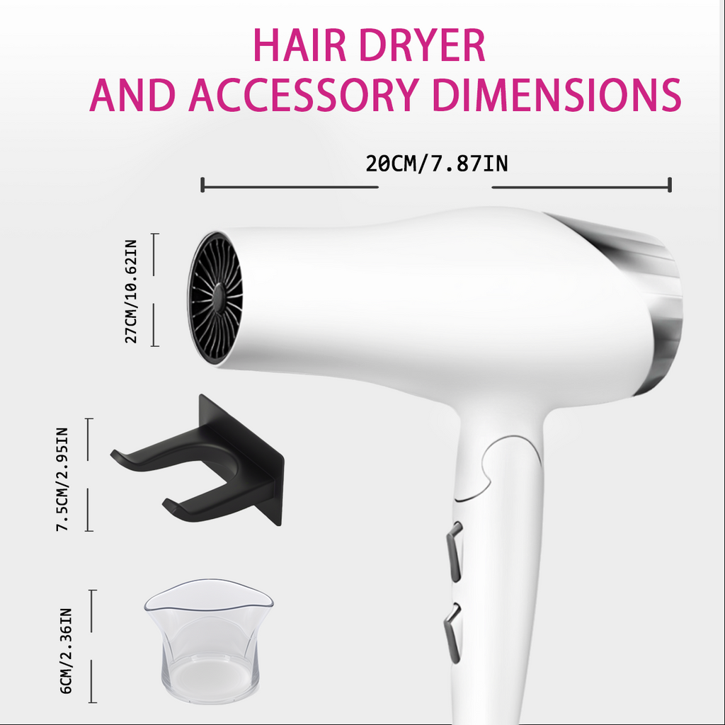 Morfone White 9-piece foldable hair dryer set. Portable hair styling tool for home, travel or business trips. Can be used as a gift set