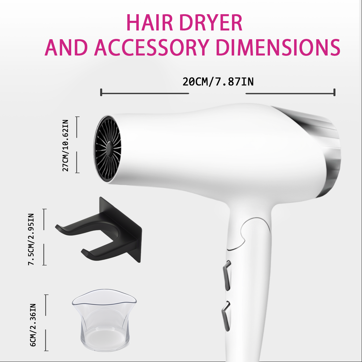 Morfone White 9-piece foldable hair dryer set. Portable hair styling tool for home, travel or business trips. Can be used as a gift set