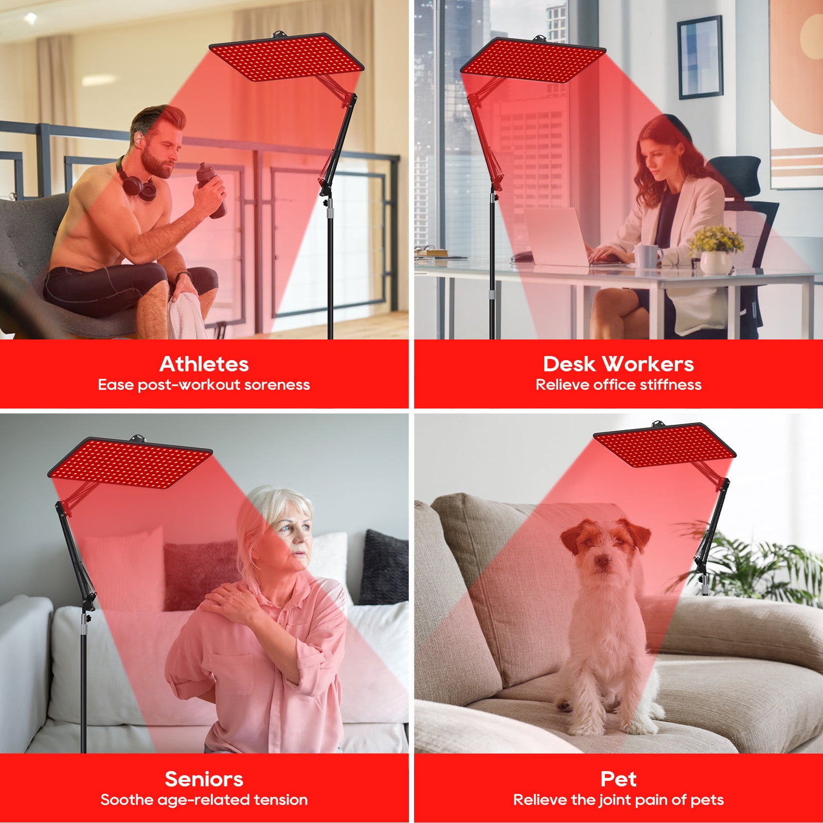 Morfone 200 Three Wavelength(660nm, 850nm, 940nm) Red Light Therapy Lamp with Large Panel and Adjustable Stand Includes Safety Goggles