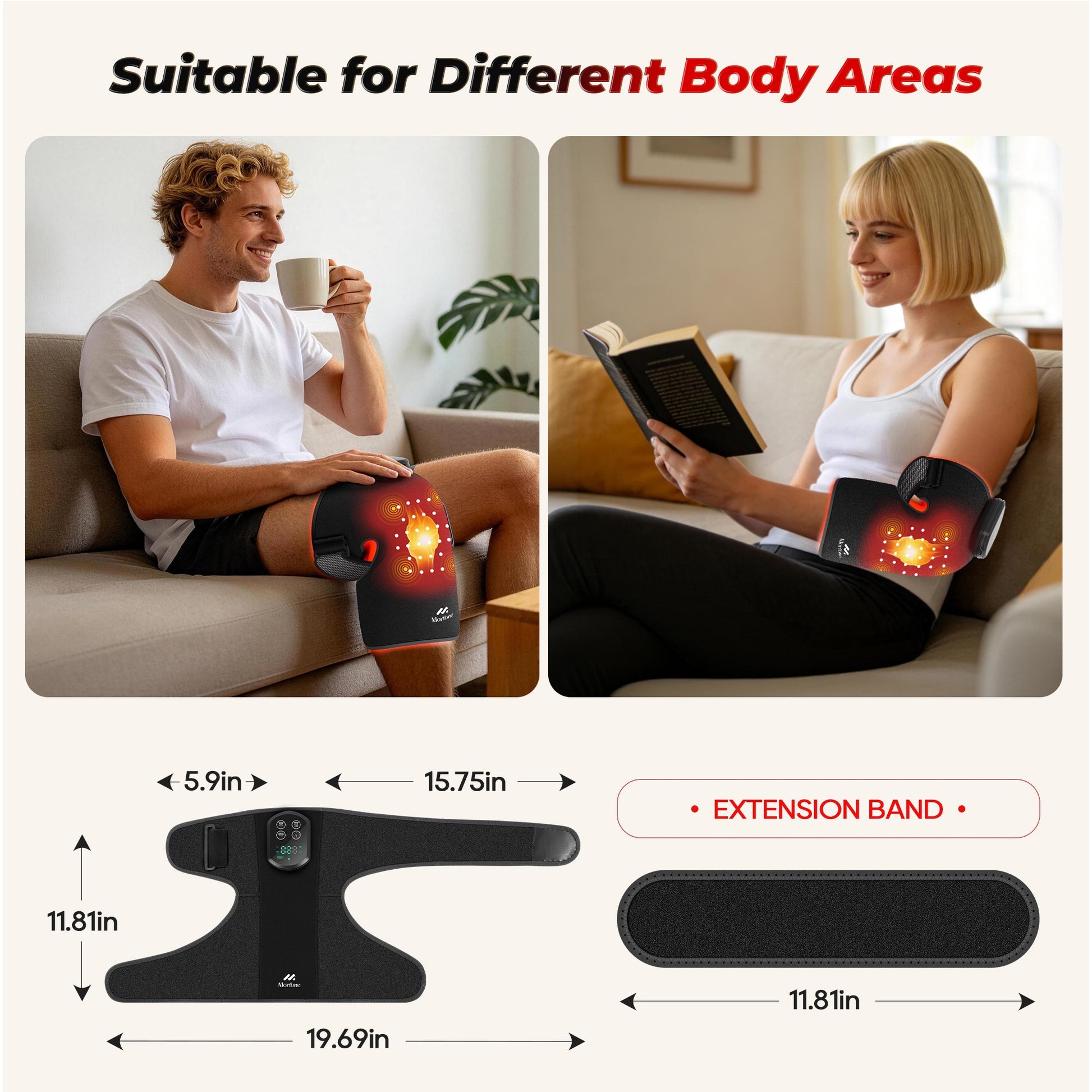 Morfone Red Light Knee Massager with Heat & Vibration, 660nm 850nm Infrared & Red Light for Knee Elbow, Cordless Heated Knee Brace, Gifts for Women Men