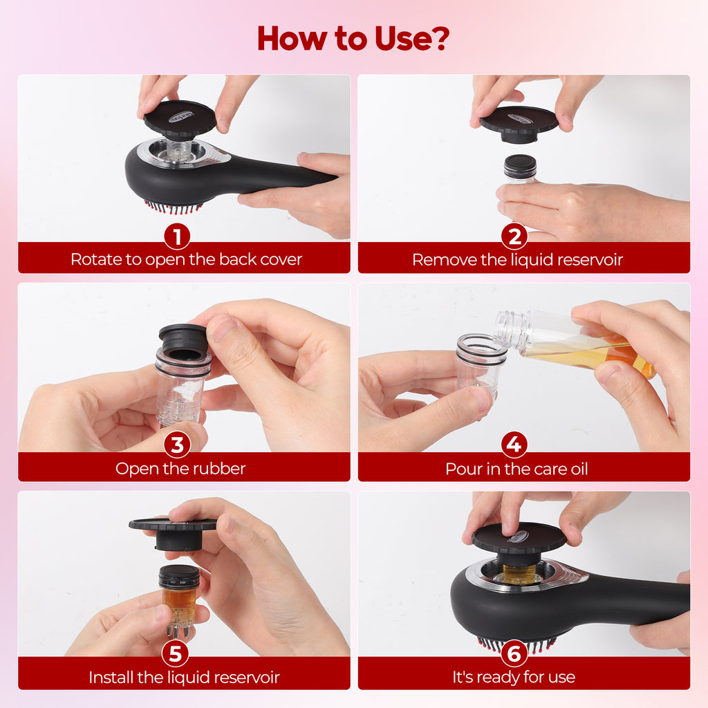 Morfone scalp massager and liquid applicator with red light electric scalp massage comb. 6 EMS roller balls + 650nm red light massage comb.