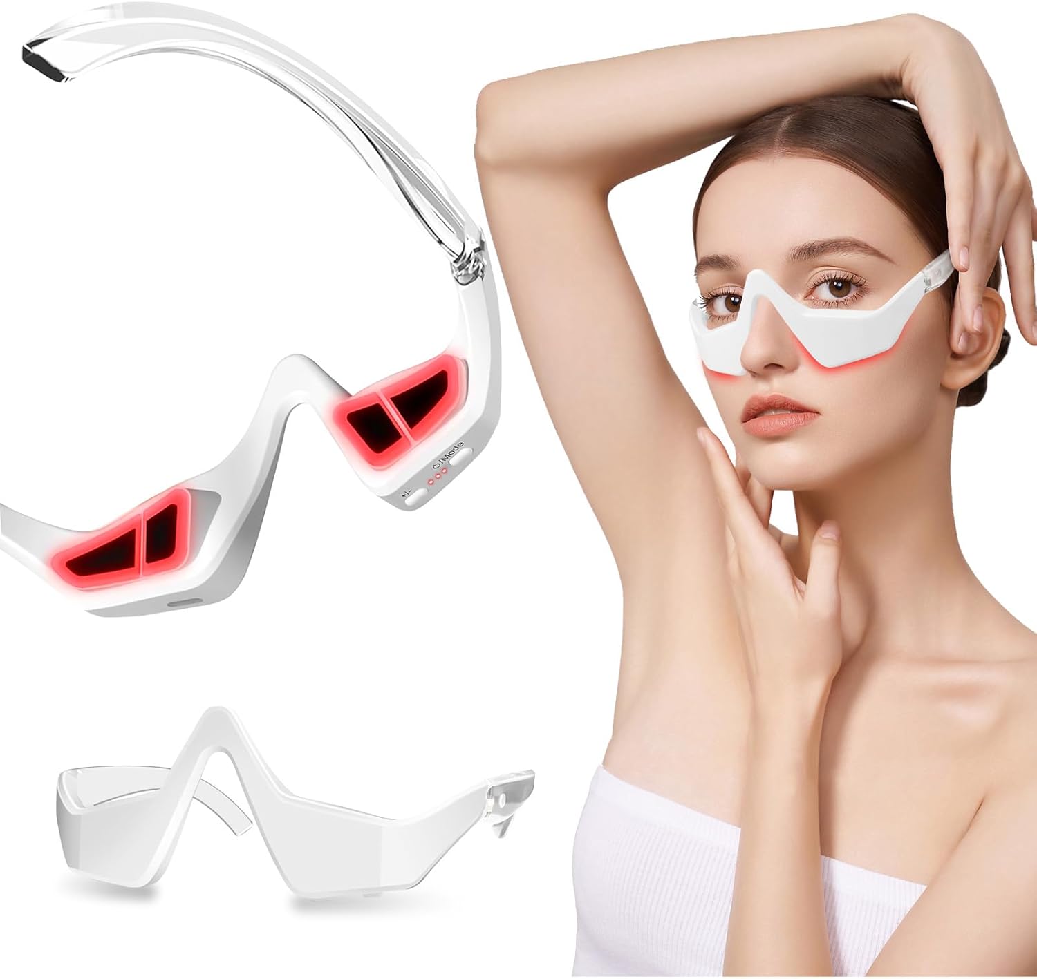 Morfone Red Light Mask for Eyes, 4 Modes Under-Eye Infrared Red Light Eye Mask, Portable Eye Massager for Men Women,White