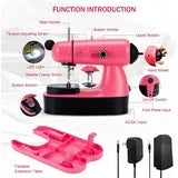 Mini Sewing Machine, Upgraded Electric Sewing Machine with Sewing Bag, Expansion Board, LED Light, Fast Stitch Suitable for Clothes,Jeans,Cutains,DIY Home Travel (Pink)