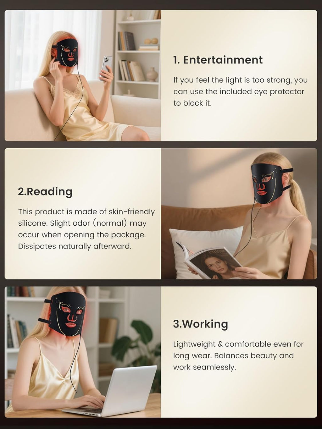 Morfone Red Light Mask , 7-Color LED Face Mask with 5 Brightness, Timer for Home Use Working Travel Yoga