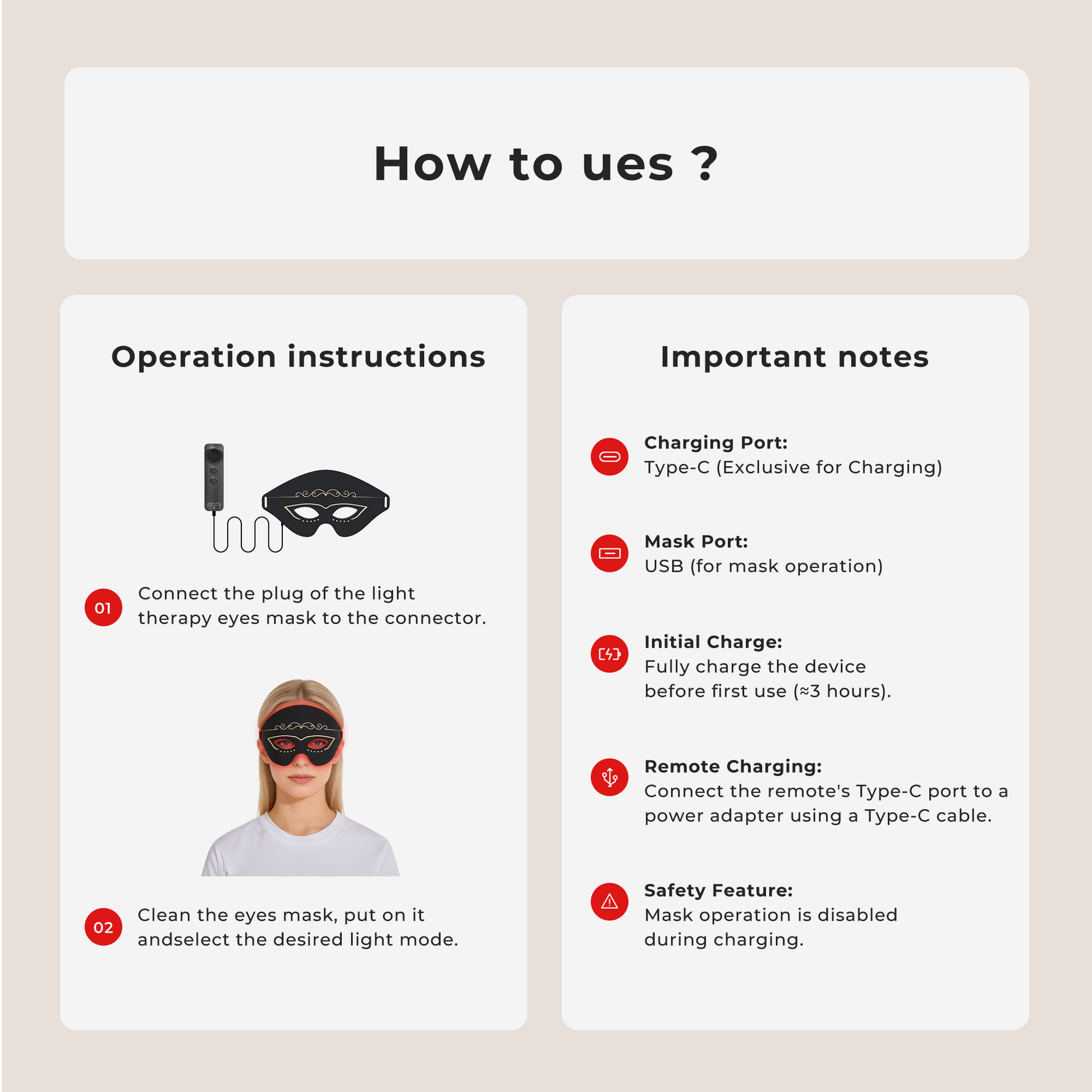 Morfone Reduces wrinkles around the eyes and relieves fatigue. Red light eye care mask with 3 modes, black, 1 piece